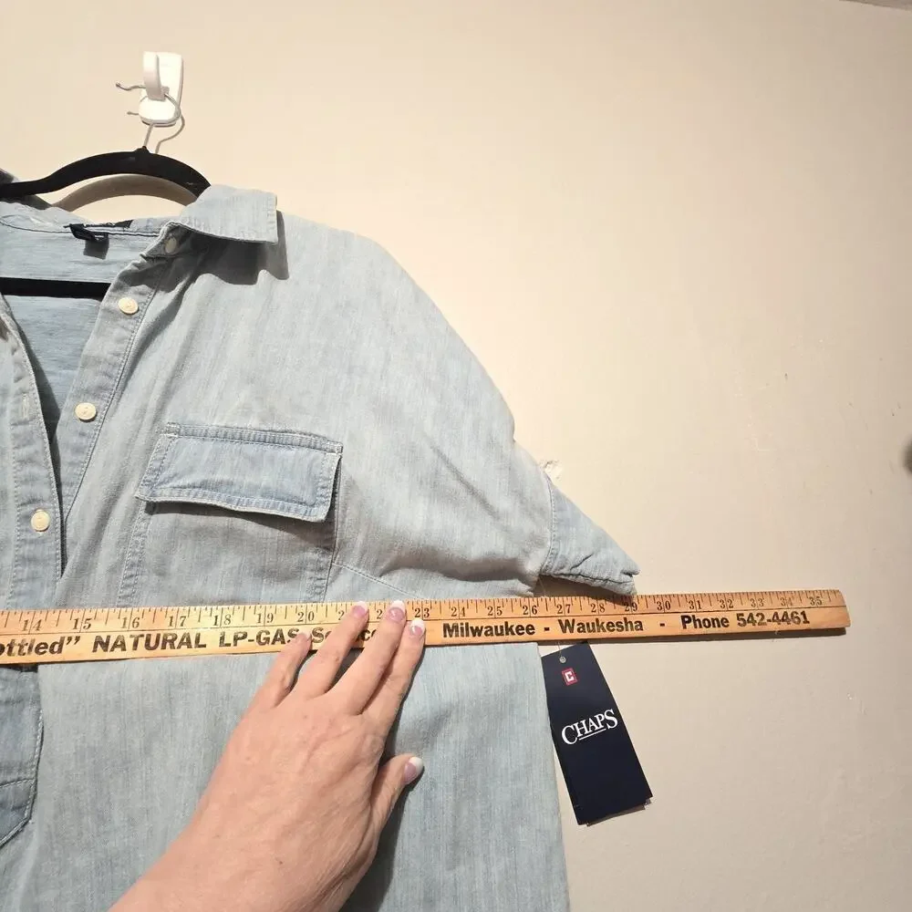 Chaps‎ NWT Chambray Shirt Dress Women's Plus 2X Blue Preppy Cottagecore Western
